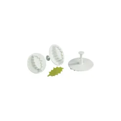 3 Découpoirs Petite Feuille de Houx à Poussoir