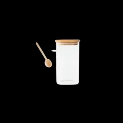 Boite de Conservation Carrée en Verre et Bambou avec Cuillère Doseuse 1,4 L Pebbly
