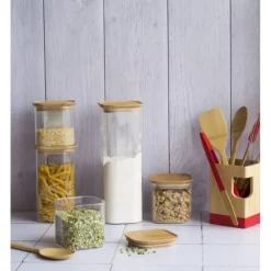 Boîte de Conservation en Verre et Bambou Carré 2,2 L Pebbly