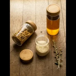 Boîte de Conservation en Verre et Bambou Rond 450 ml Pebbly