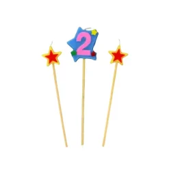 Bougie Chiffre 2 avec 2 bougies étoiles Gatodéco