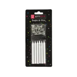 Bougies Argentées (x12) avec bobèches Gatodéco