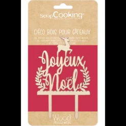 Cake Topper Bois Joyeux Noël 13cm Scrapcooking