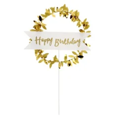 Cake Topper Happy Birthday Couronne Dorée Patisdécor