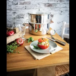 Casserole et Cuit Vapeur Inox Ø 24 cm Anses Hêtre Biome Cristel