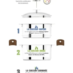 Casserole et Cuit Vapeur Inox Ø 20 cm Anses Hêtre Biome Cristel