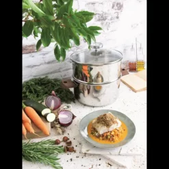 Casserole et Cuit Vapeur Inox Ø 20 cm Anses Mutine Blanc Biome Cristel