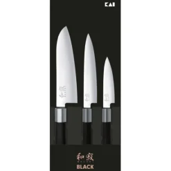 Coffret 3 Couteaux Japonais Universel 10 cm Universel 15 cm et Santoku 16,5 cm Wasabi Black Kai