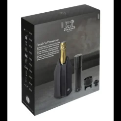 Coffret Pompe à Vin et Champagne Double Manuelle ABS + Rafraichisseur Frizz Noir Peugeot