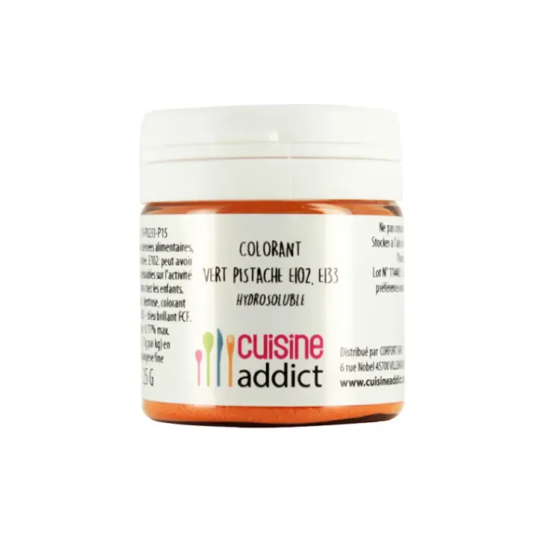 Colorant alimentaire Vert Pistache E102/E133 Poudre Hydrosoluble 25 g Cuisineaddict