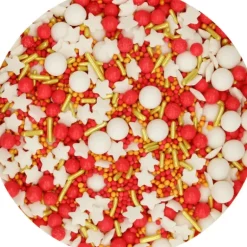 Décoration en Sucre Mélange Jolly Rouge et Or Noël 65 g Funcakes