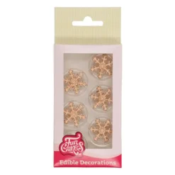 Décoration Gâteau Flocon de Neige Doré en Pâte à Sucre Funcakes (x12)