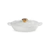 Faitout Fonte Émaillée Pétales Blanc avec Bouton Doré 26 cm Le Creuset