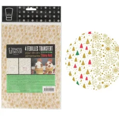 Feuille Transfert Chocolat Noël 17,5 x 27,5 cm (x4) Patisdécor