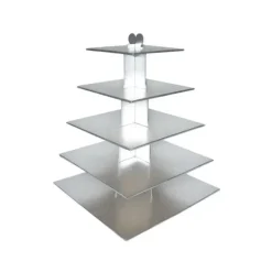 Grand Présentoir Argenté Cupcakes 5 Etages Carrés Gatodéco