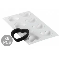 Kit Moule Silicone 8 Tartelettes Cœur 8 x 7 cm Silikomart Professional
