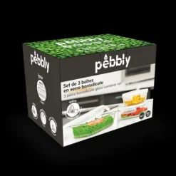 Lot 3 Boîtes de Conservation en Verre Rectangle Pebbly