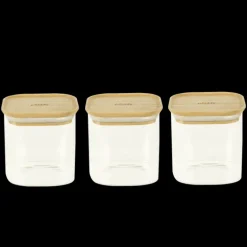 Lot 3 Boîtes de Conservation en Verre et Bambou Carré 800 ml Pebbly
