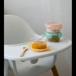 Lot 3 Boîtes de Conservation Rondes pour Bébé en Verre Graduées 240 ml Pebbly