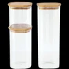 Lot de 3 Boîtes de Conservation en Verre Carrée Couvercle Bambou Pebbly