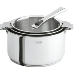 Lot de 3 Casseroles Inox avec 1 Poignée Amovible Casteline Cristel