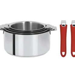Lot de 4 Casseroles inox avec 2 Poignées Framboise Mutine Amovibles Cristel