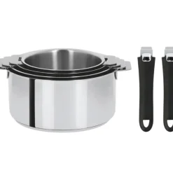 Lot de 4 Casseroles inox avec 2 Poignées Noires Mutine Amovibles Cristel