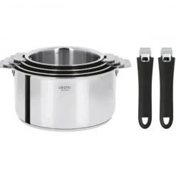 Lot de 4 Casseroles inox Casteline avec 2 Poignées Mutine Amovibles Cristel