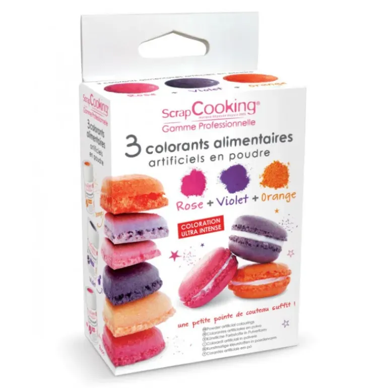 Lot de 3 Colorants Alimentaires en Poudre Orange / Violet / Rose Scrapcooking