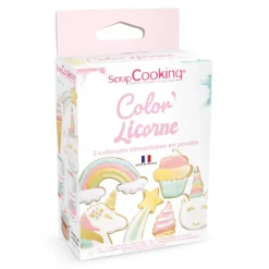 Lot de 3 colorants alimentaires en poudre, rose, vert et doré 5g ScrapCooking