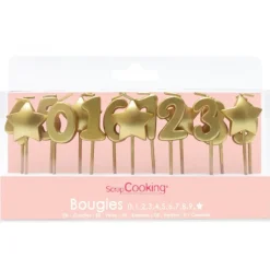 Lot de bougies dorées 0 à 9 + 5 étoiles ScrapCooking