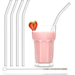 Paille Réutilisable en Verre 23cm courbée x4 HALM