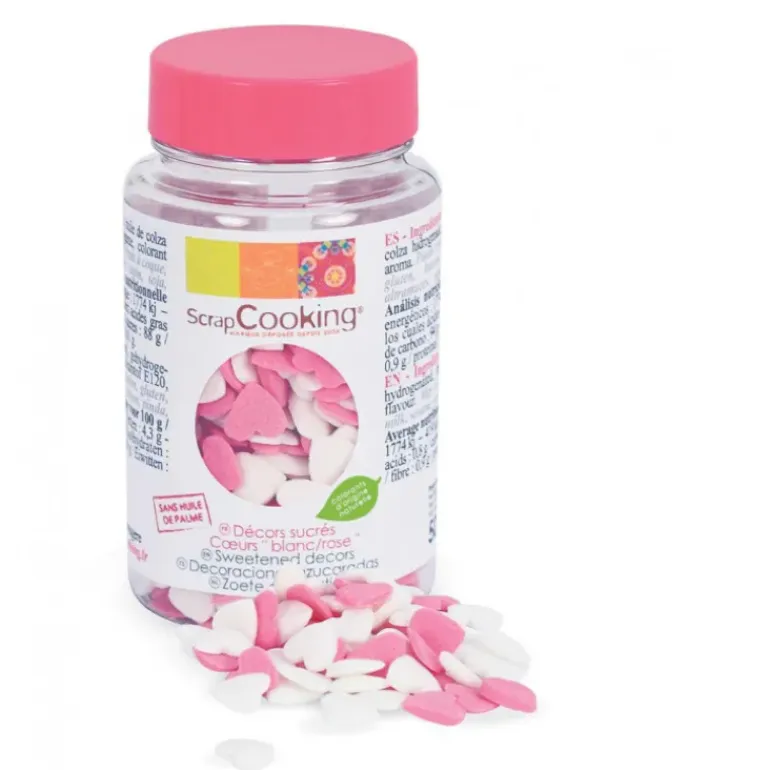 Pot de décors en sucre - Coeurs rose & blanc 50g Scrapcooking