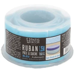 Ruban Pate à Sucre Bleu Arabesque 1,25 m x H 5 cm Patisdécor