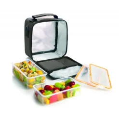 Sac Lunch Isotherme + 2 Boîtes Hermétique Plastique Orange Ibili