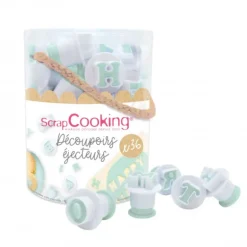 Seau 36 découpoirs éjecteurs lettres et chiffres ScrapCooking